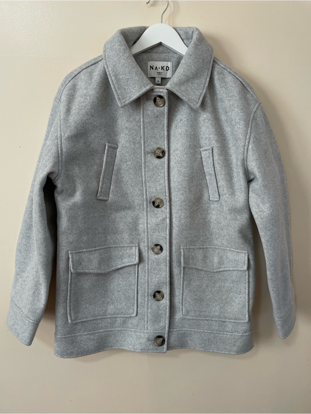 NA-KD Women’s Light Gray Wool-Blend Shirt Jacket